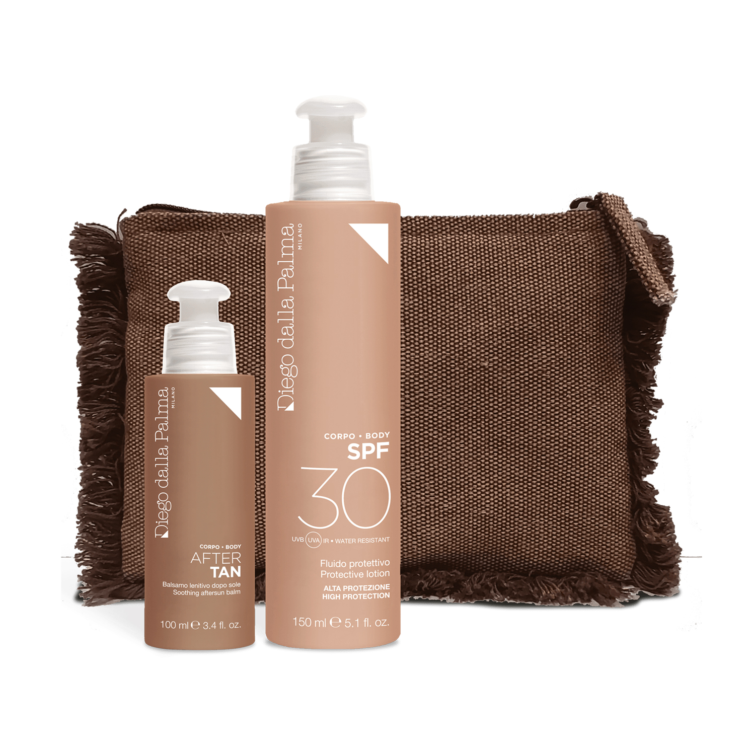 DIEGO DALLA PALMA KIT SPF 30 -FLUIDO SPF 50 + BALSAMO DOPOSOLE + POCHETTE